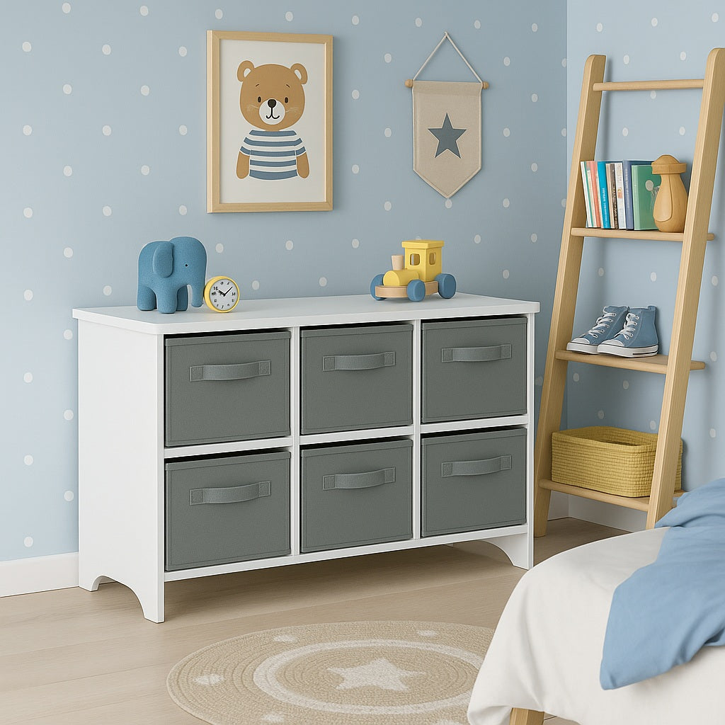Benbo Kids gyermek komód 6 textil fiókkal – fehér-szürke