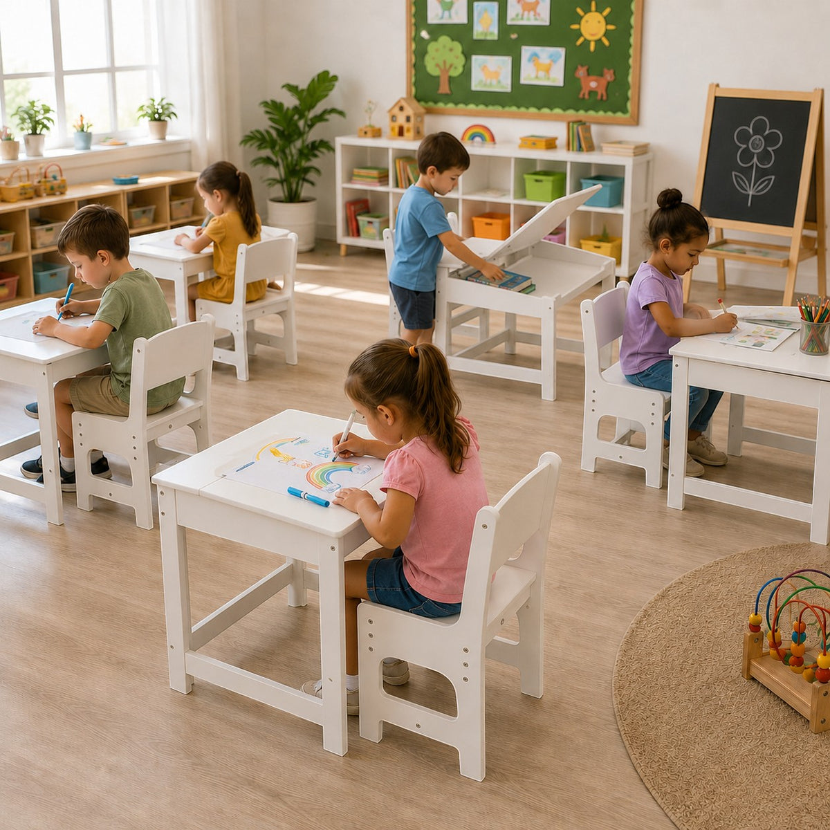 Benbo Kids gyermek íróasztal székkel, felnyitható asztallappal és belső tárolóval – fehér