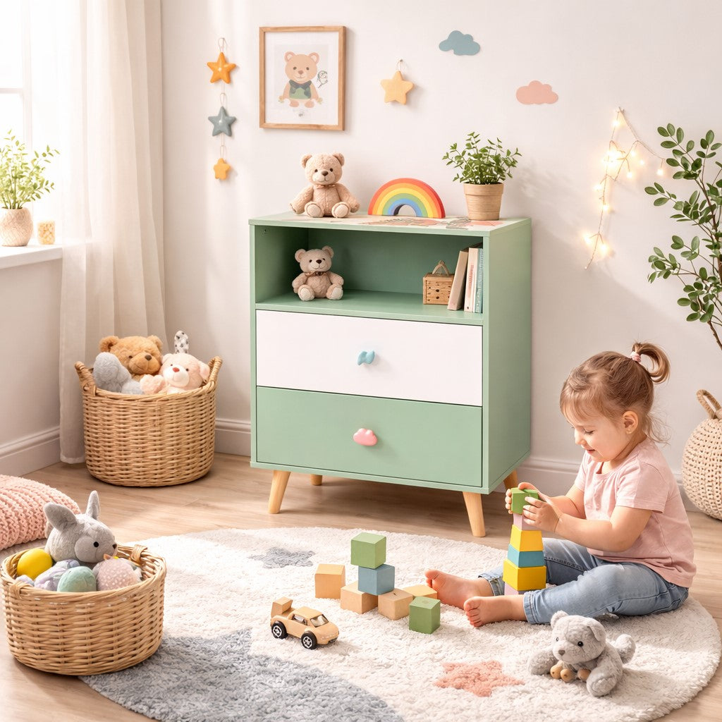 Benbo Kids FOREST gyermek tárolószekrény 2 fiókkal – mackómintás
