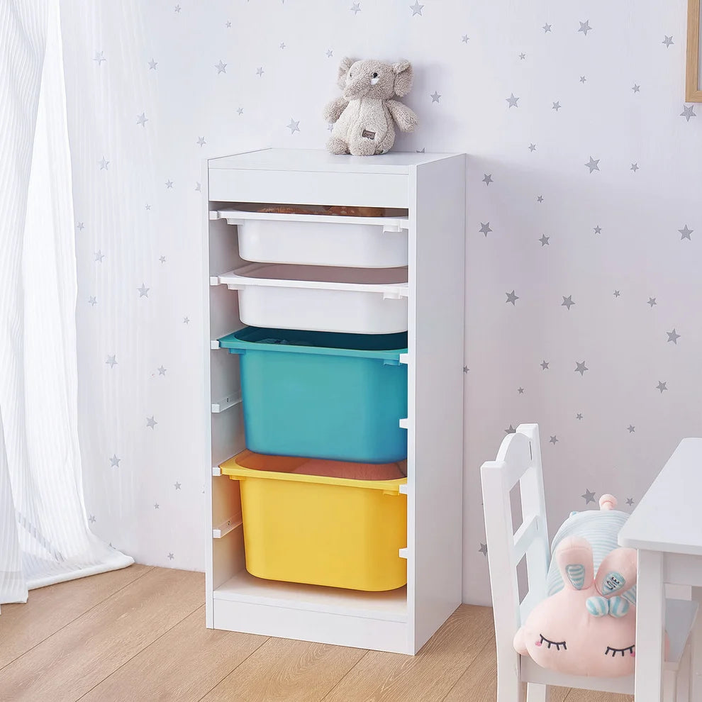 Benbo Kids gyermek tárolószekrény 4 kivehető dobozzal – fehér