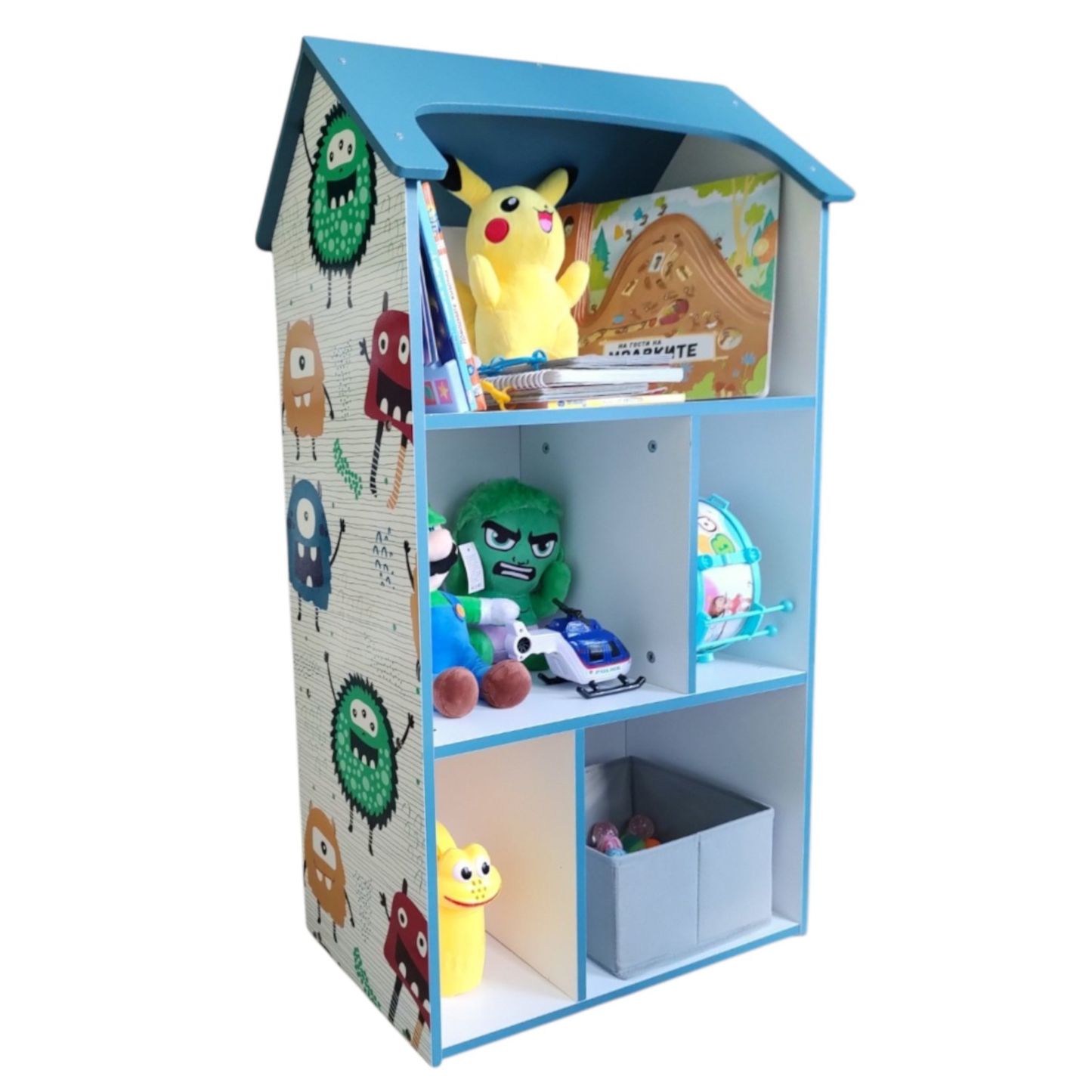 Ház formájú könyvespolc gyerekszobába – sokoldalú rendszerezési lehetőséggel