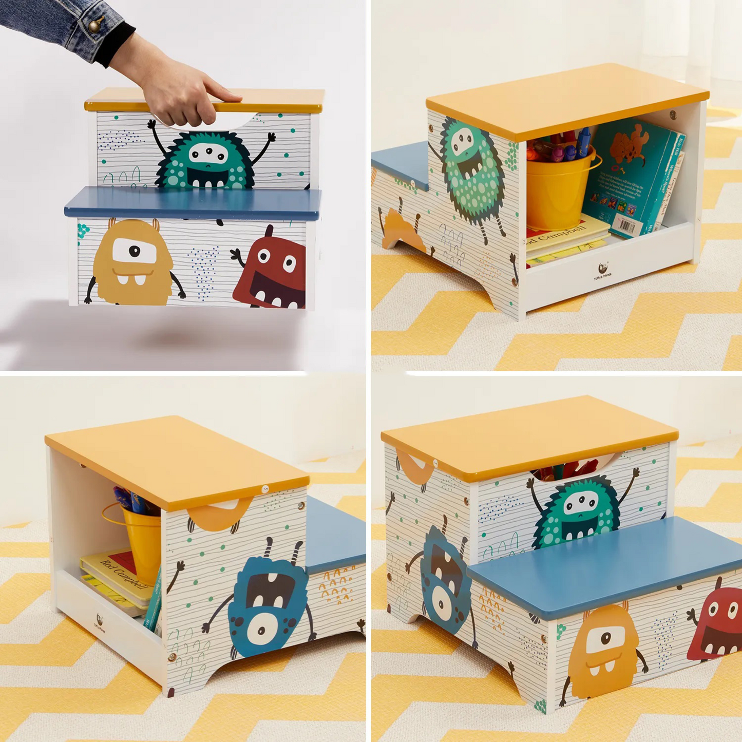 Többfunkciós gyerek fellépő szék ülőkével és tárolóval, praktikus fogantyúval