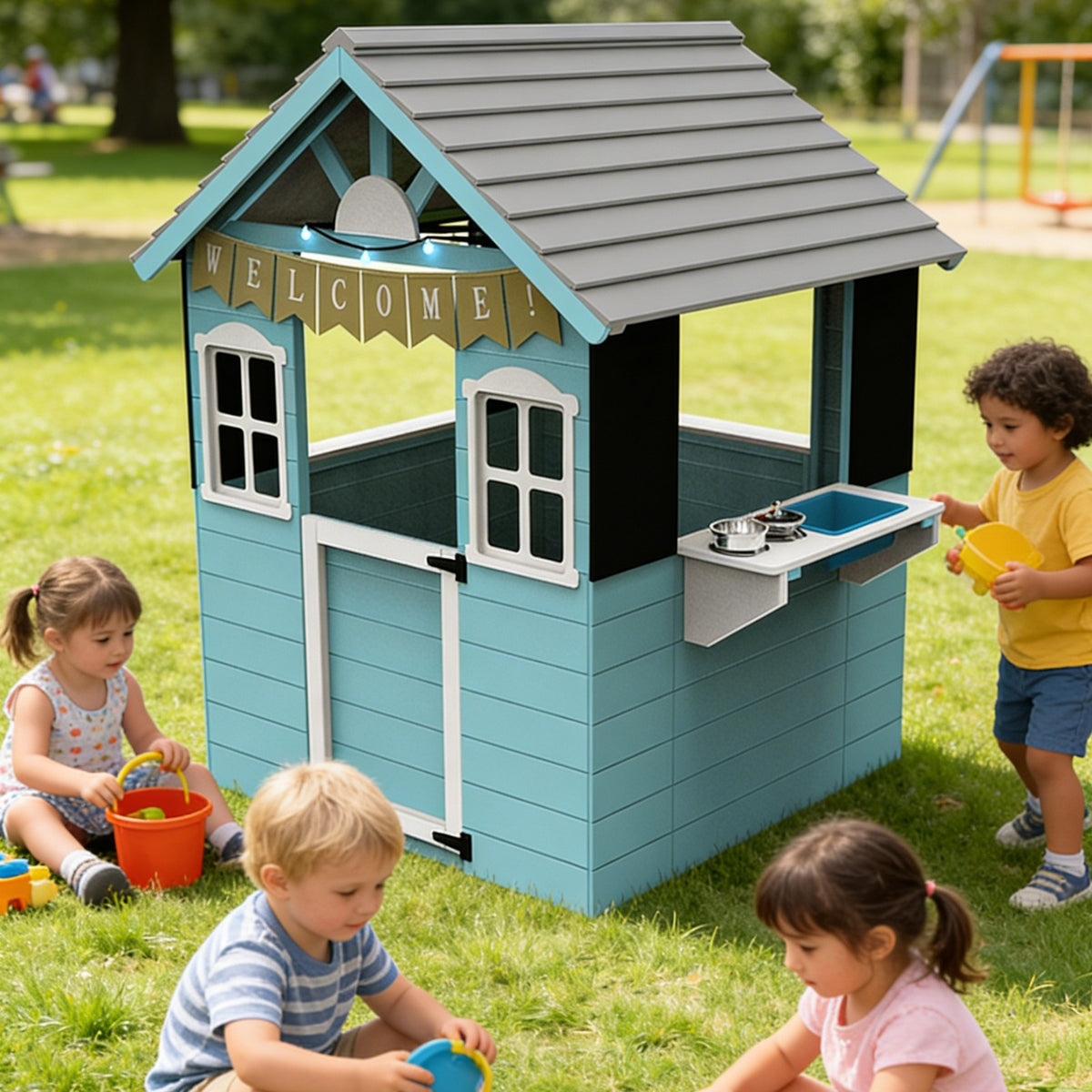 Benbo Kids fa gyermek játszóház kertbe – kb. 110 × 103 × 138 cm