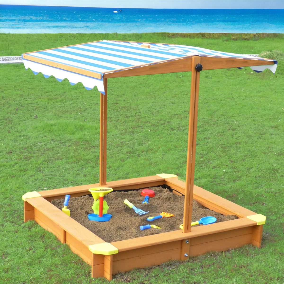 Benbo Kids fa gyermek homokozó 360°-ban állítható anti-UV napellenzővel – 118 × 118 cm