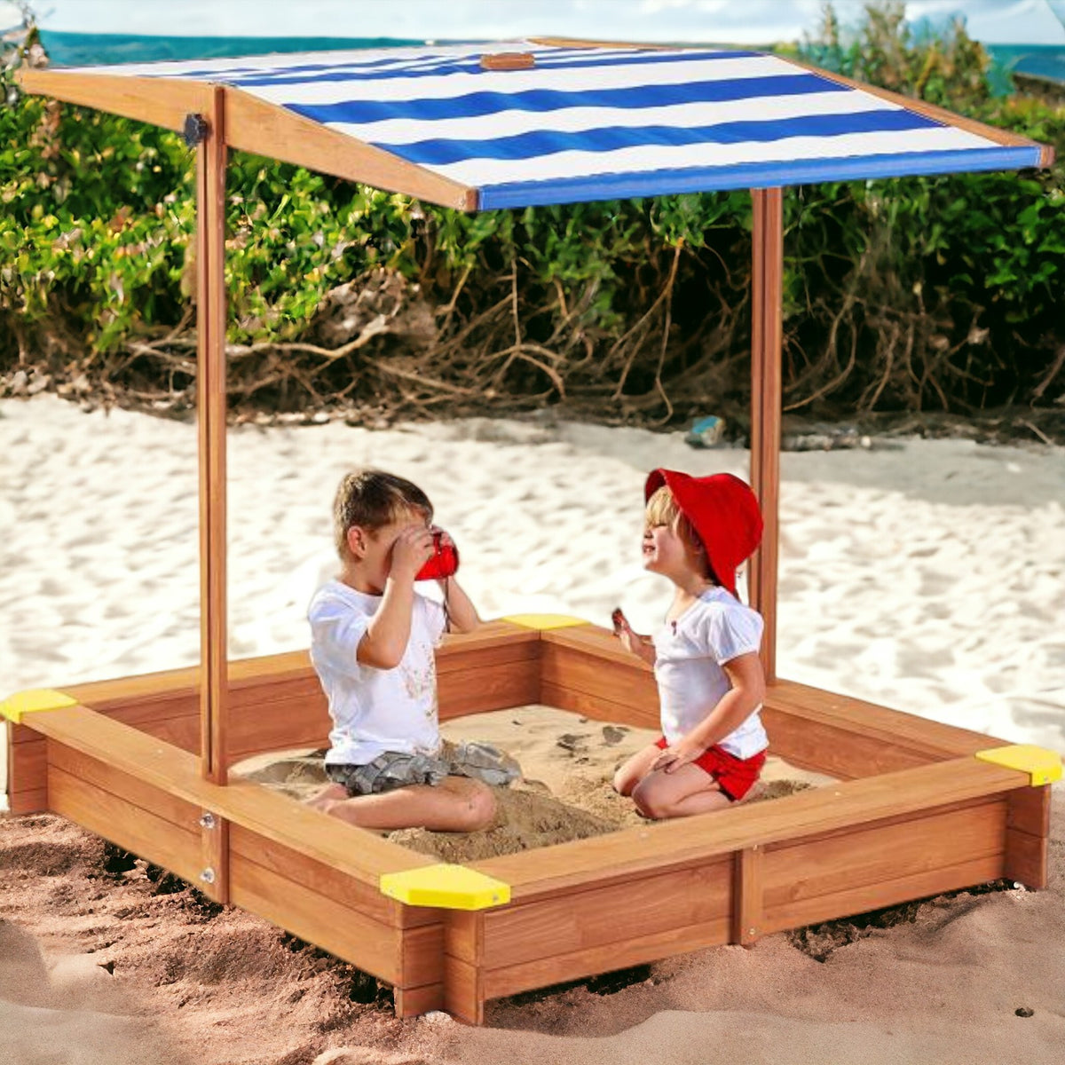 Benbo Kids fa gyermek homokozó 360°-ban állítható anti-UV napellenzővel – 118 × 118 cm