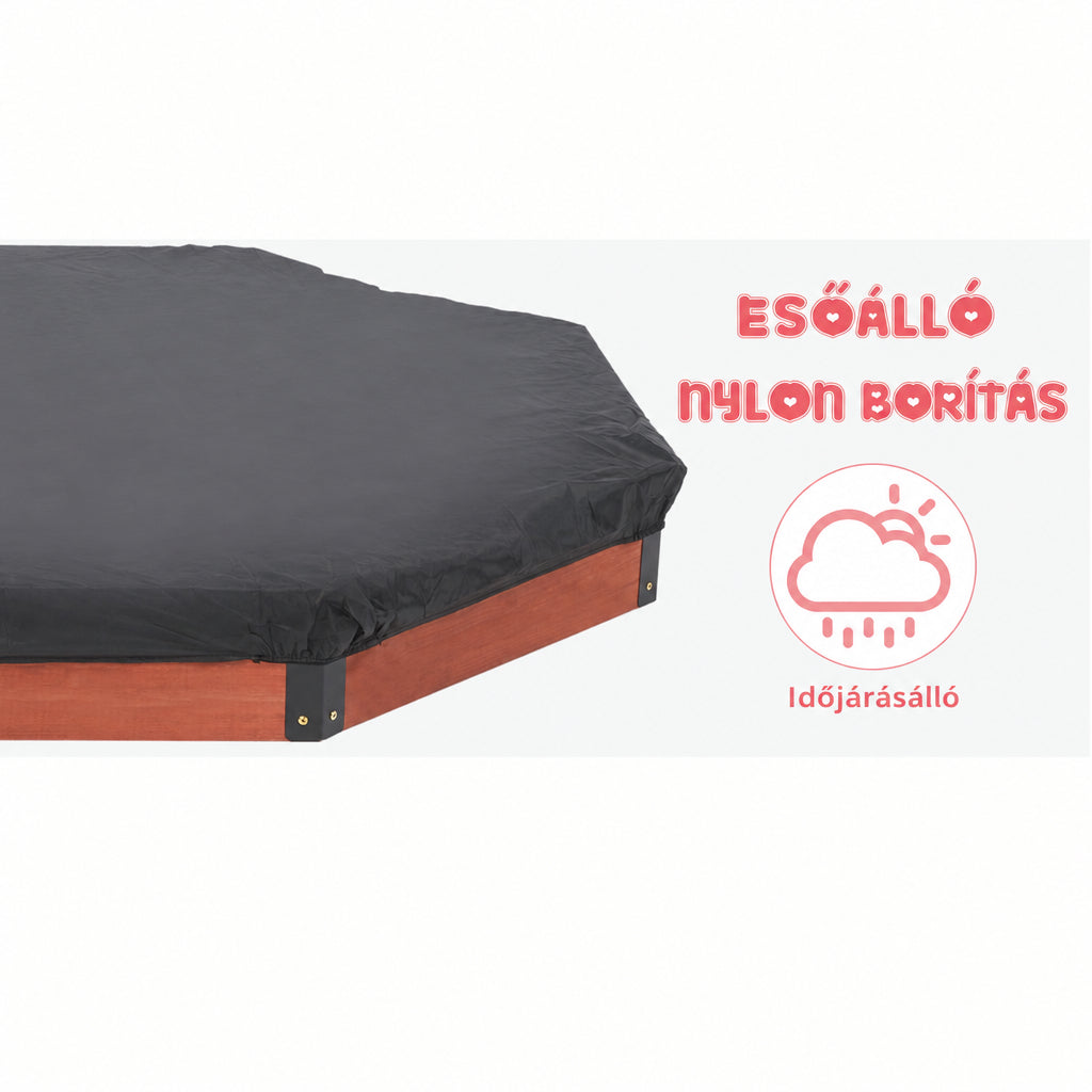 Benbo Kids OCTAGON nagy nyolcszögletű fa homokozó 4 ülőhellyel és vízálló takaróval