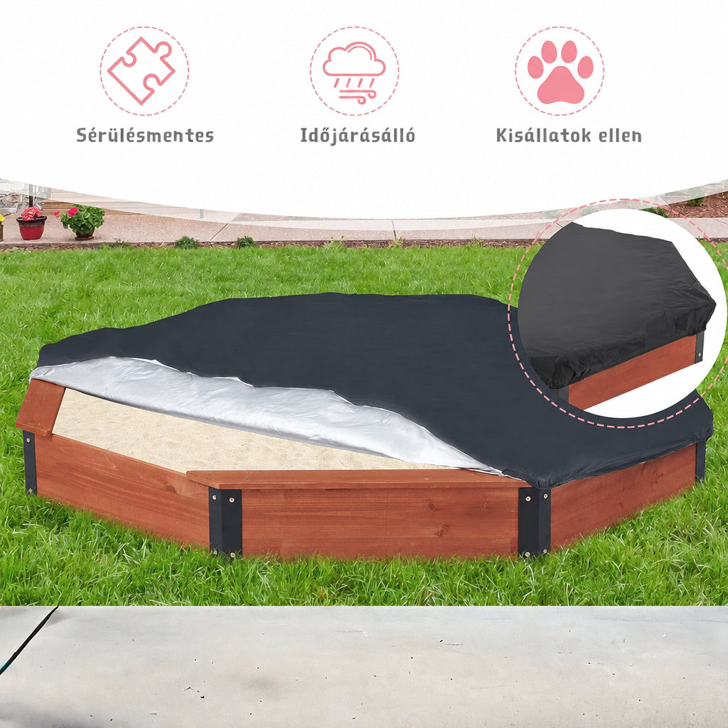 Benbo Kids OCTAGON nagy nyolcszögletű fa homokozó 4 ülőhellyel és vízálló takaróval