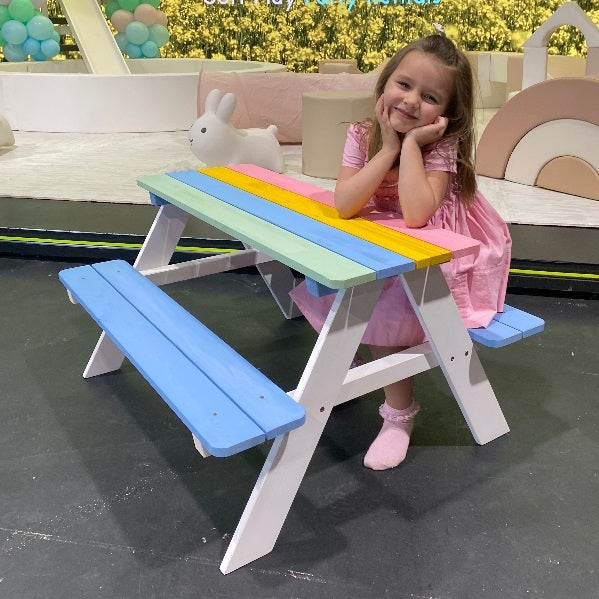 Benbo Kids RAINBOW fa gyermek piknikasztal padokkal – színes