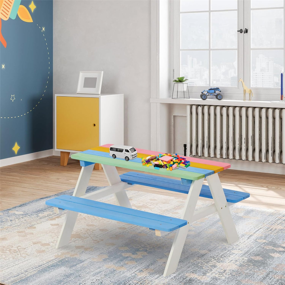 Benbo Kids RAINBOW fa gyermek piknikasztal padokkal – színes