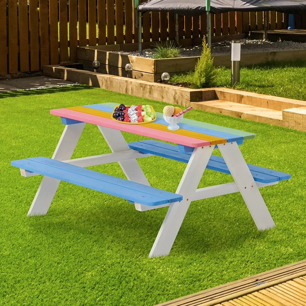 Benbo Kids RAINBOW fa gyermek piknikasztal padokkal – színes