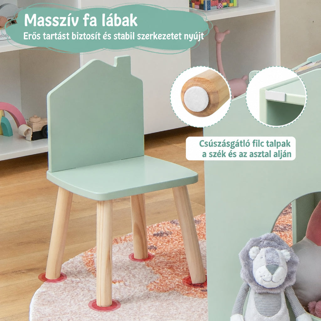 Benbo Kids multifunkciós gyermekasztal 2 székkel és házikó formájú krétatáblával – zöld