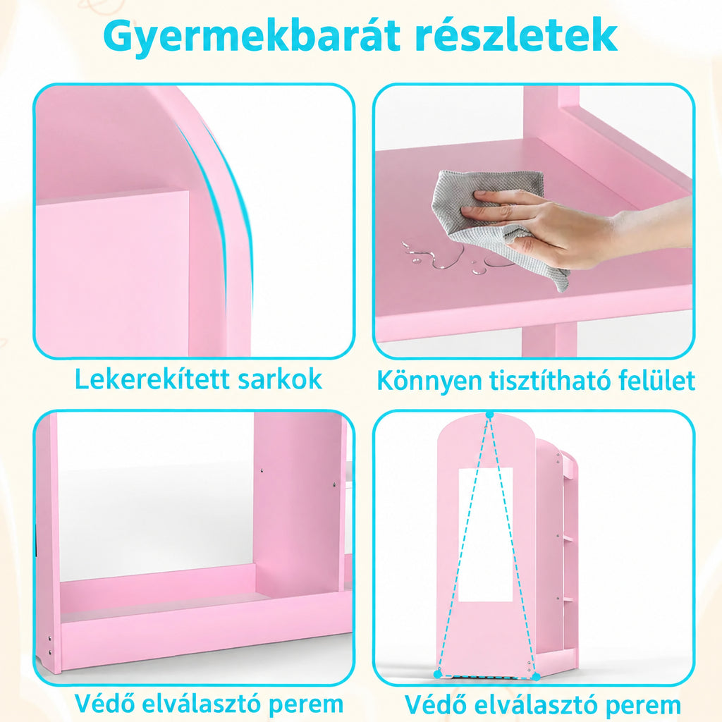 Benbo Kids nyitott gyermek ruhatartó gardrób tükörrel és polcokkal – rózsaszín