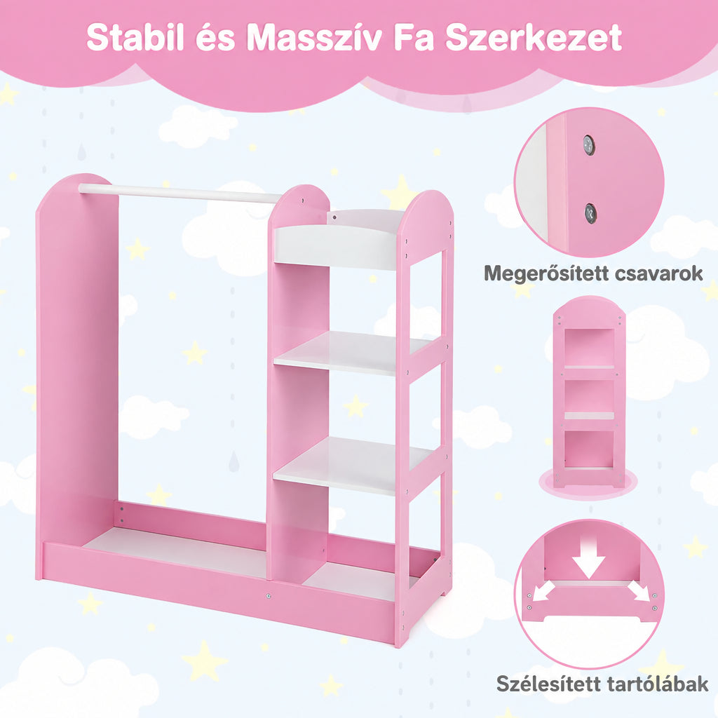 Benbo Kids nyitott gyermek ruhatartó gardrób tükörrel és polcokkal – rózsaszín