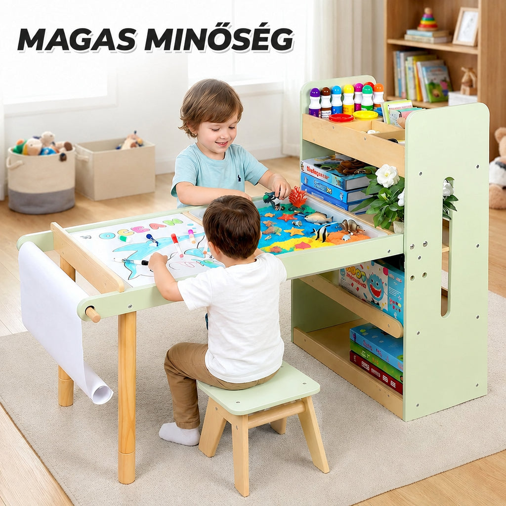 Benbo Kids 3 az 1-ben aktivitásasztal 2 székkel – homok- és vízjátékkal, fehér- és krétatáblával