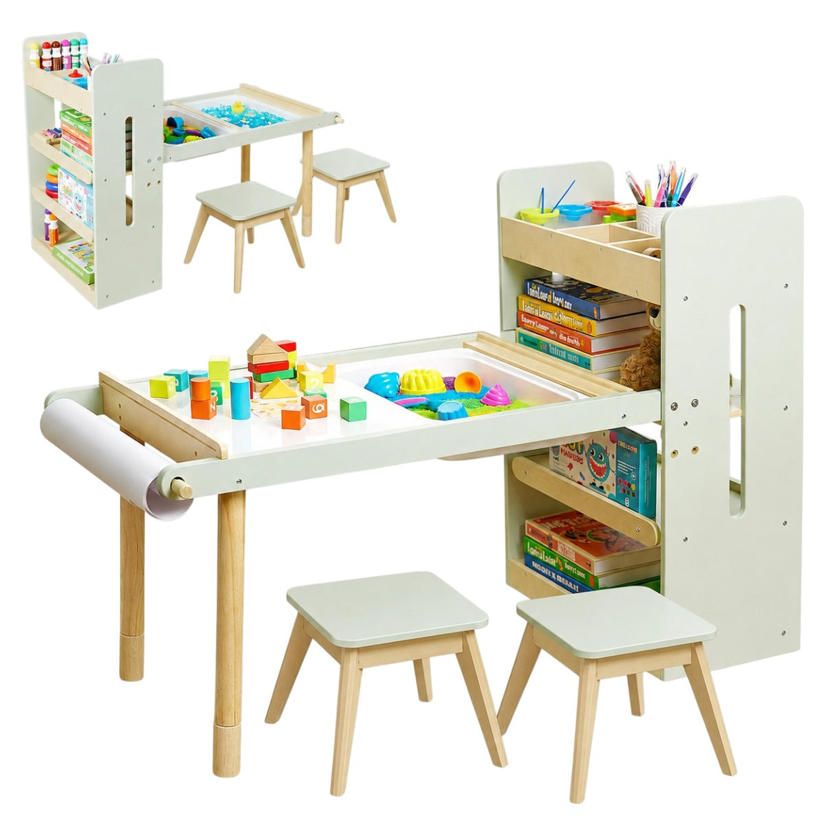 Benbo Kids 3 az 1-ben aktivitásasztal 2 székkel – homok- és vízjátékkal, fehér- és krétatáblával