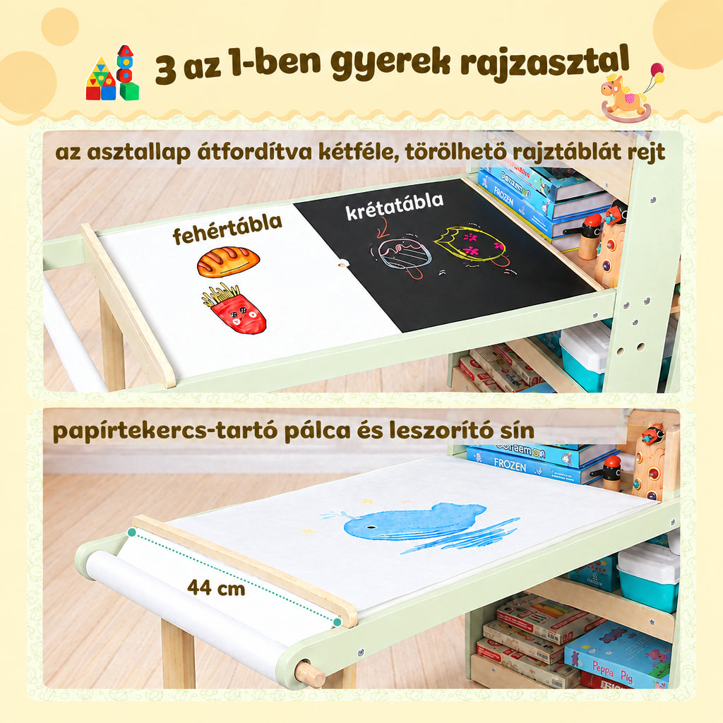 Benbo Kids 3 az 1-ben aktivitásasztal 2 székkel – homok- és vízjátékkal, fehér- és krétatáblával
