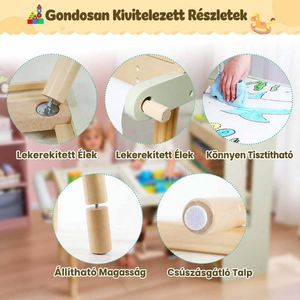 Benbo Kids 3 az 1-ben aktivitásasztal 2 székkel – homok- és vízjátékkal, fehér- és krétatáblával