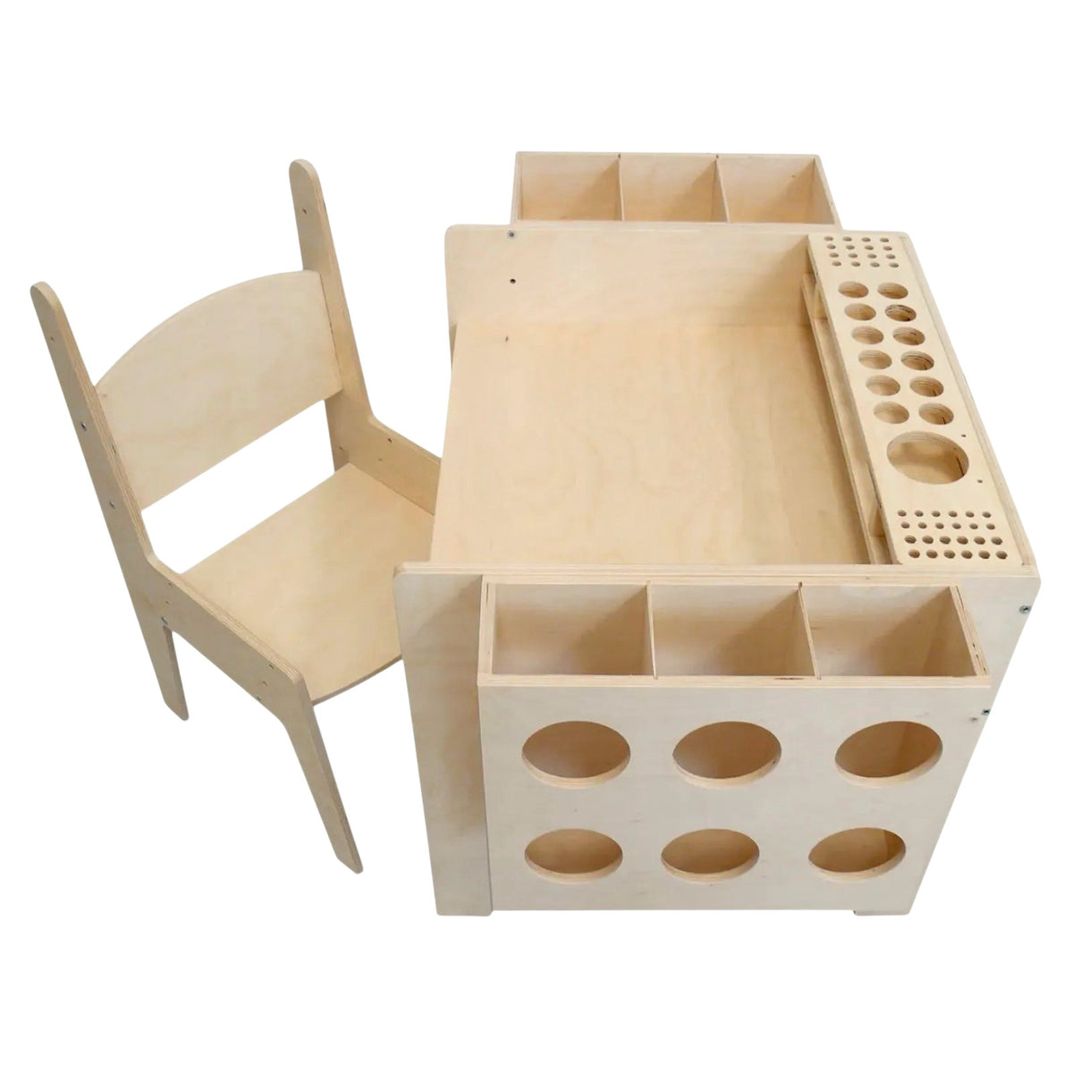 Benbo Kids állítható magasságú fa gyermek íróasztal székkel és rendszerezővel – natúr