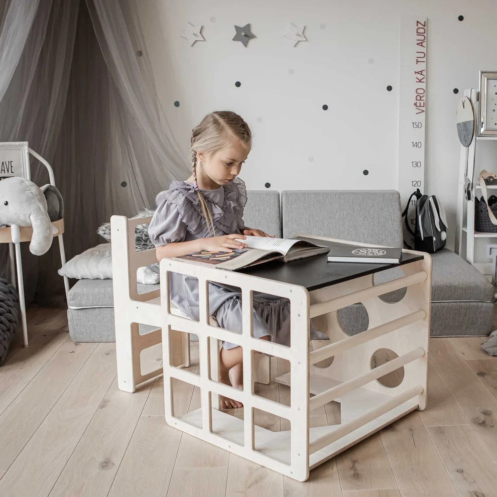 Benbo Kids 2 az 1-ben fa gyermekasztal székkel és mászókockával – natúr