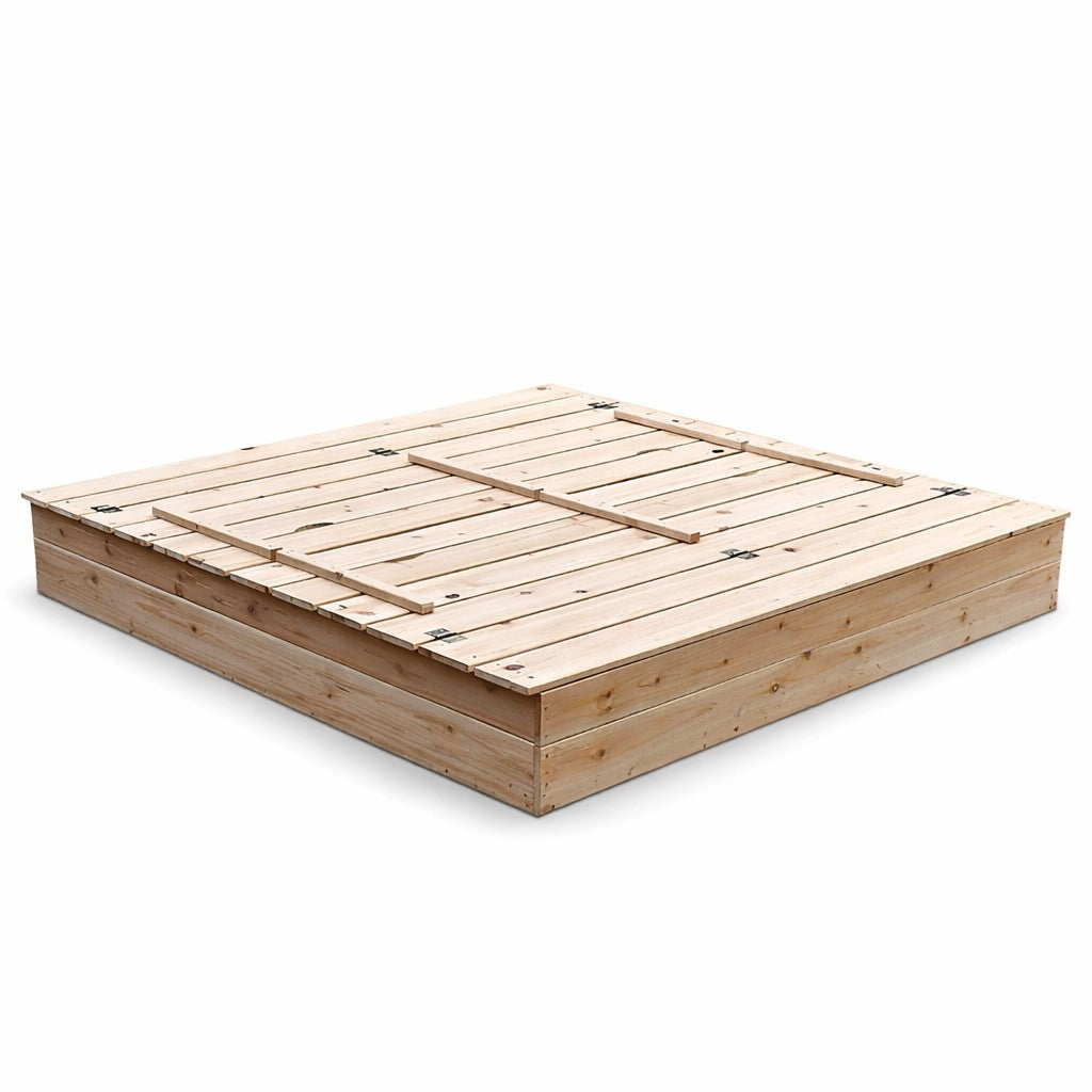 Benbo Kids nagy fa homokozó padokkal és összecsukható fedéllel – 157 × 157 cm