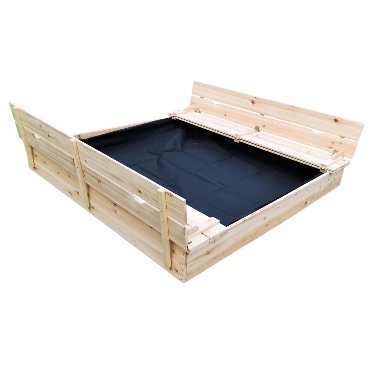 Benbo Kids nagy fa homokozó padokkal és összecsukható fedéllel – 157 × 157 cm