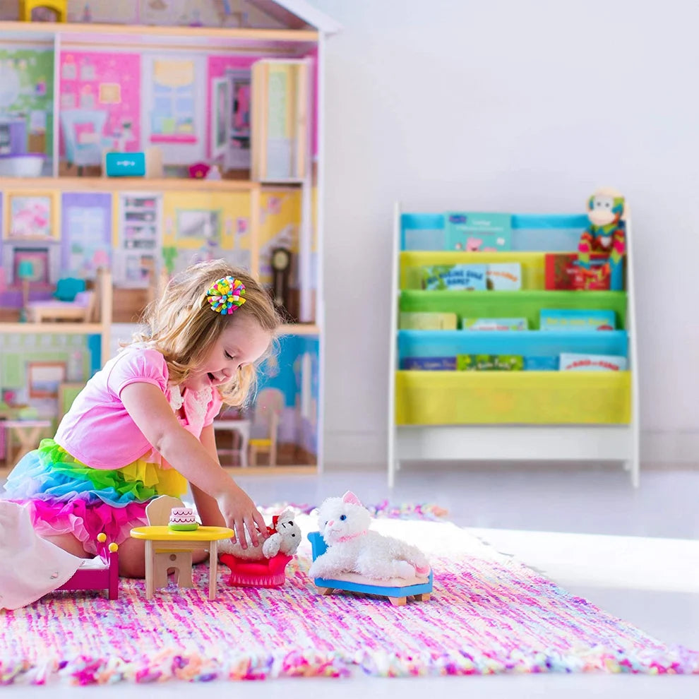 Benbo Kids Mermaid gyermek könyvespolc 4 textil rekesszel – sellő és delfin mintával