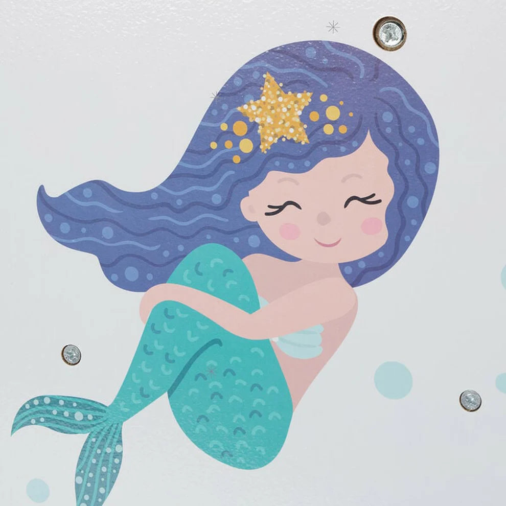 Benbo Kids Mermaid gyermek könyvespolc 4 textil rekesszel – sellő és delfin mintával