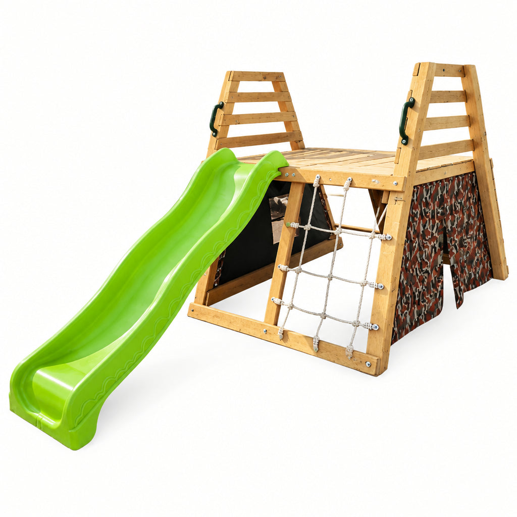 Benbo Kids fa kerti mászóka csúszdával és mászóhálóval