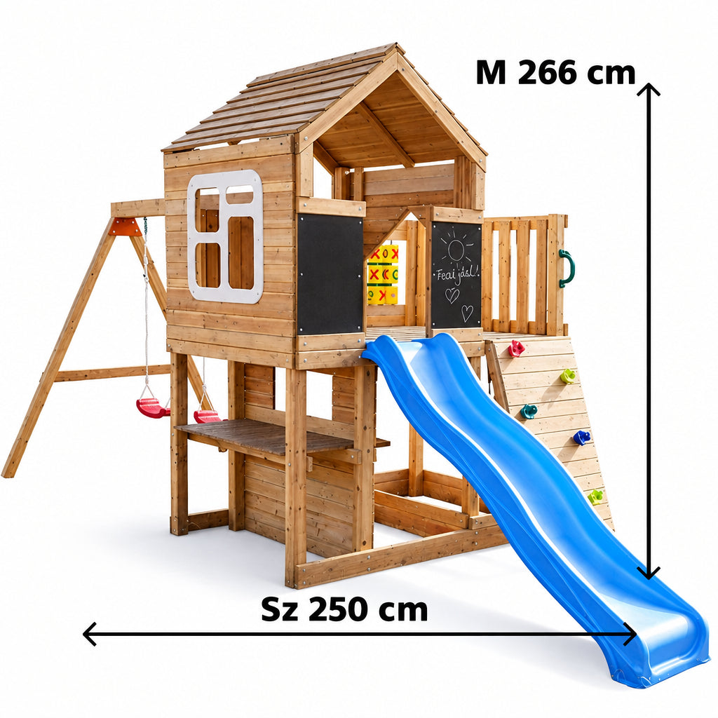 Benbo Kids fa kerti játszótér 2 hintával, csúszdával és rajztáblákkal