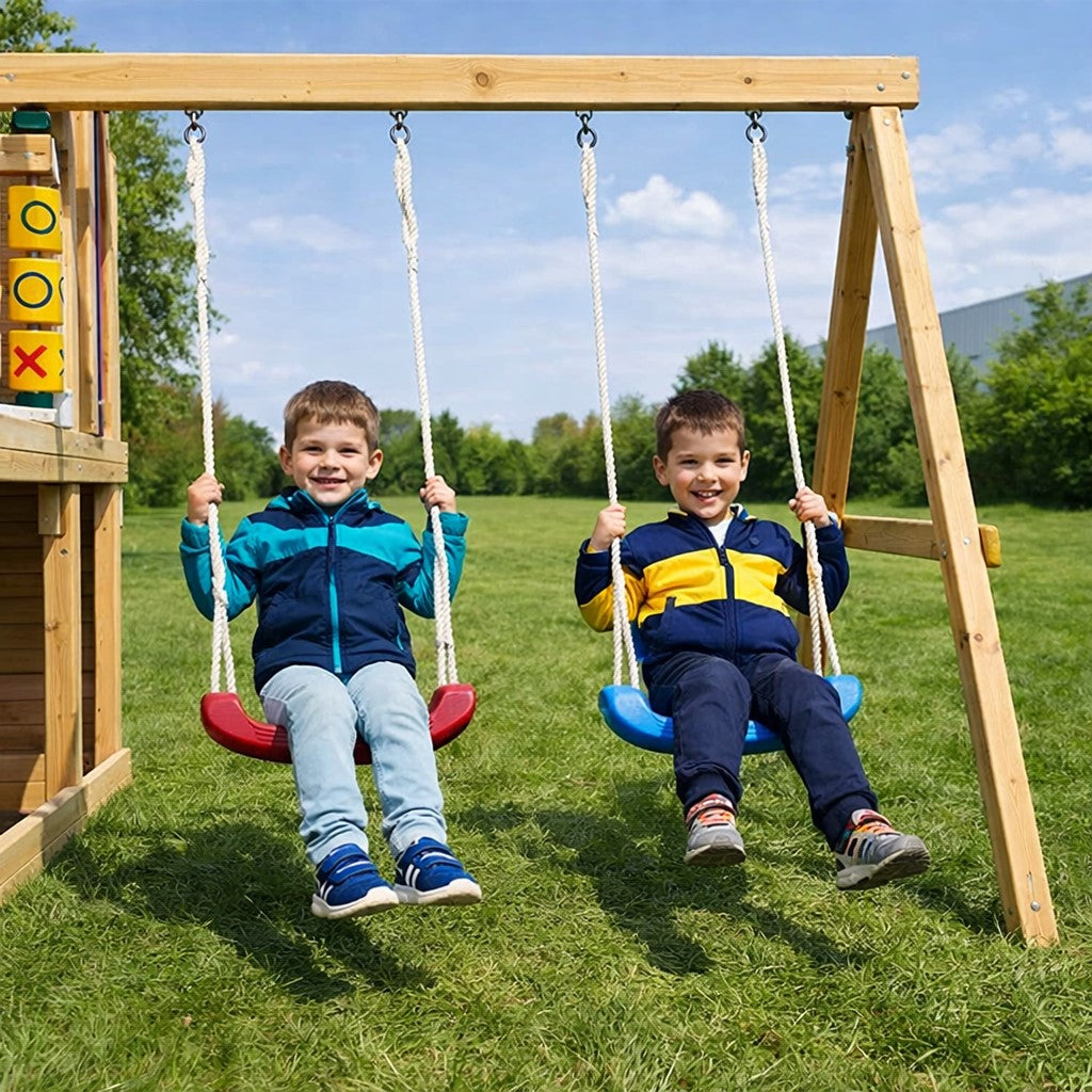 Benbo Kids fa kerti játszótér 2 hintával, csúszdával és rajztáblákkal