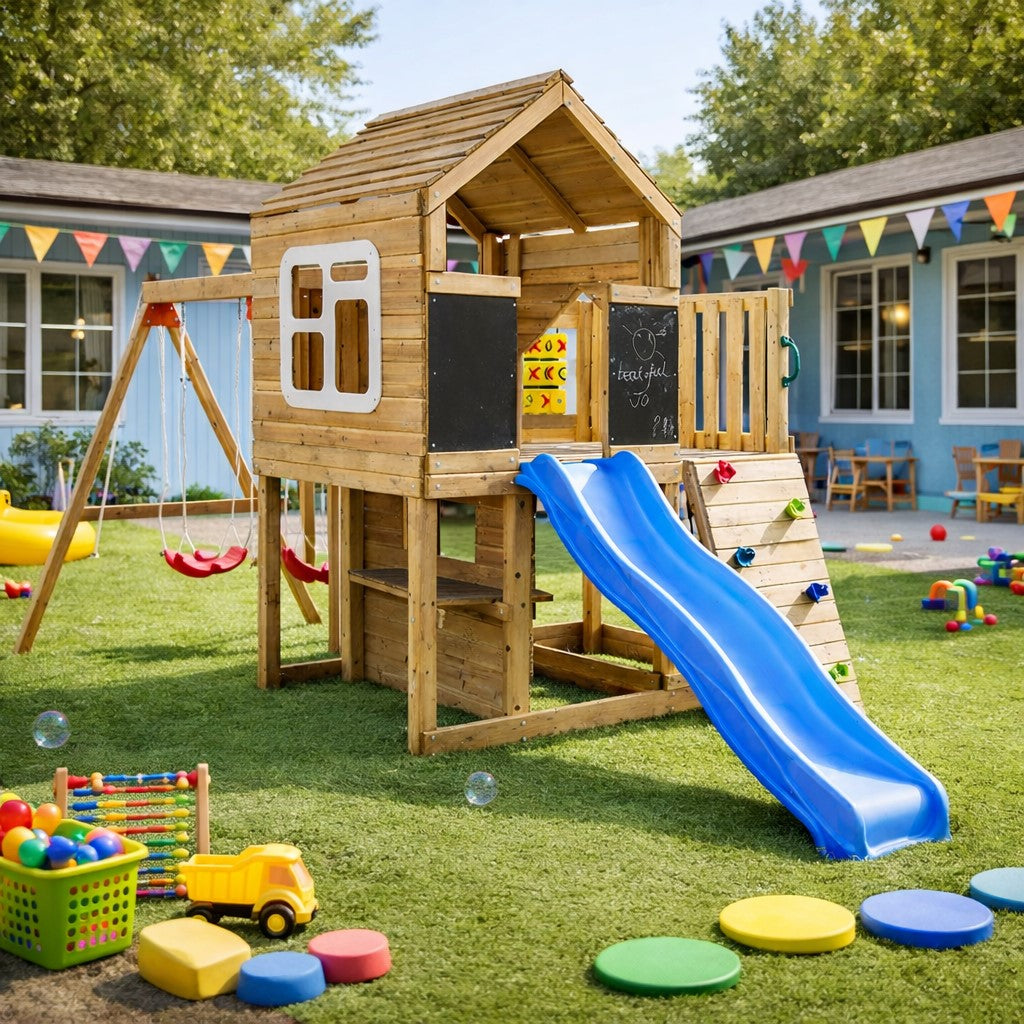 Benbo Kids fa kerti játszótér 2 hintával, csúszdával és rajztáblákkal