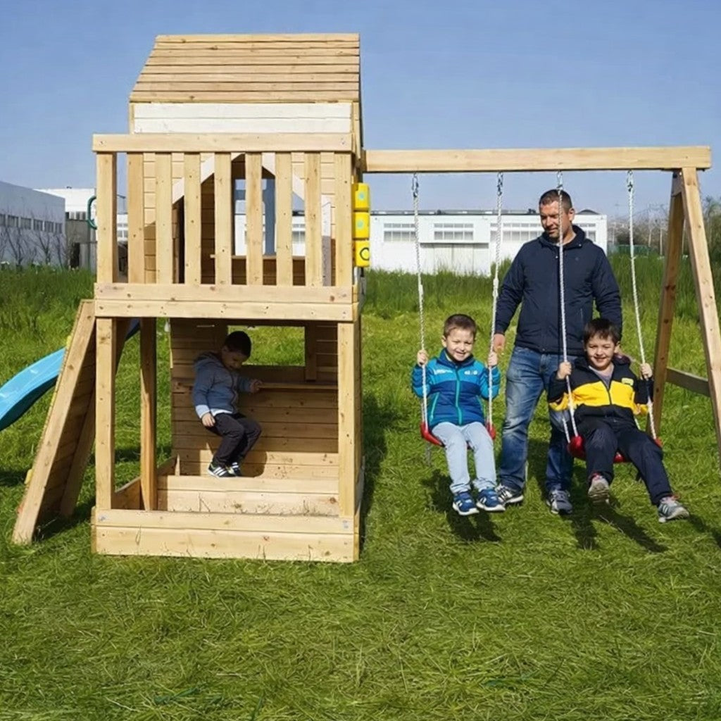 Benbo Kids fa kerti játszótér 2 hintával, csúszdával és rajztáblákkal