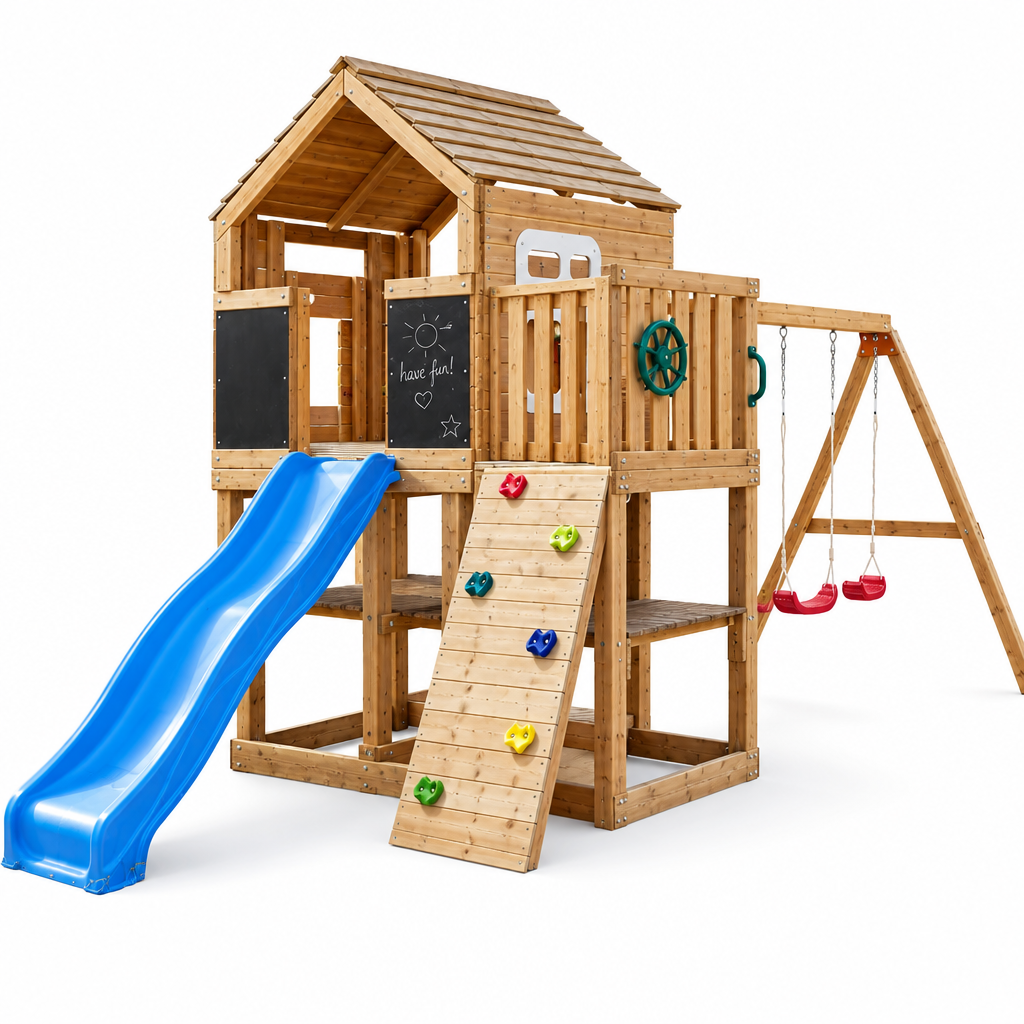 Benbo Kids fa kerti játszótér 2 hintával, csúszdával és rajztáblákkal