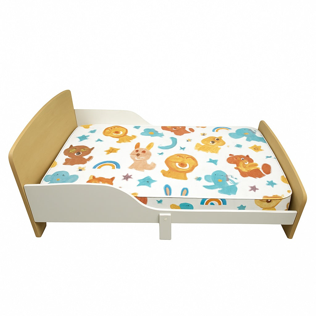 Benbo Kids gyermekágy leesésgátlóval és ágyráccsal – fehér-natúr, 140 × 70 cm