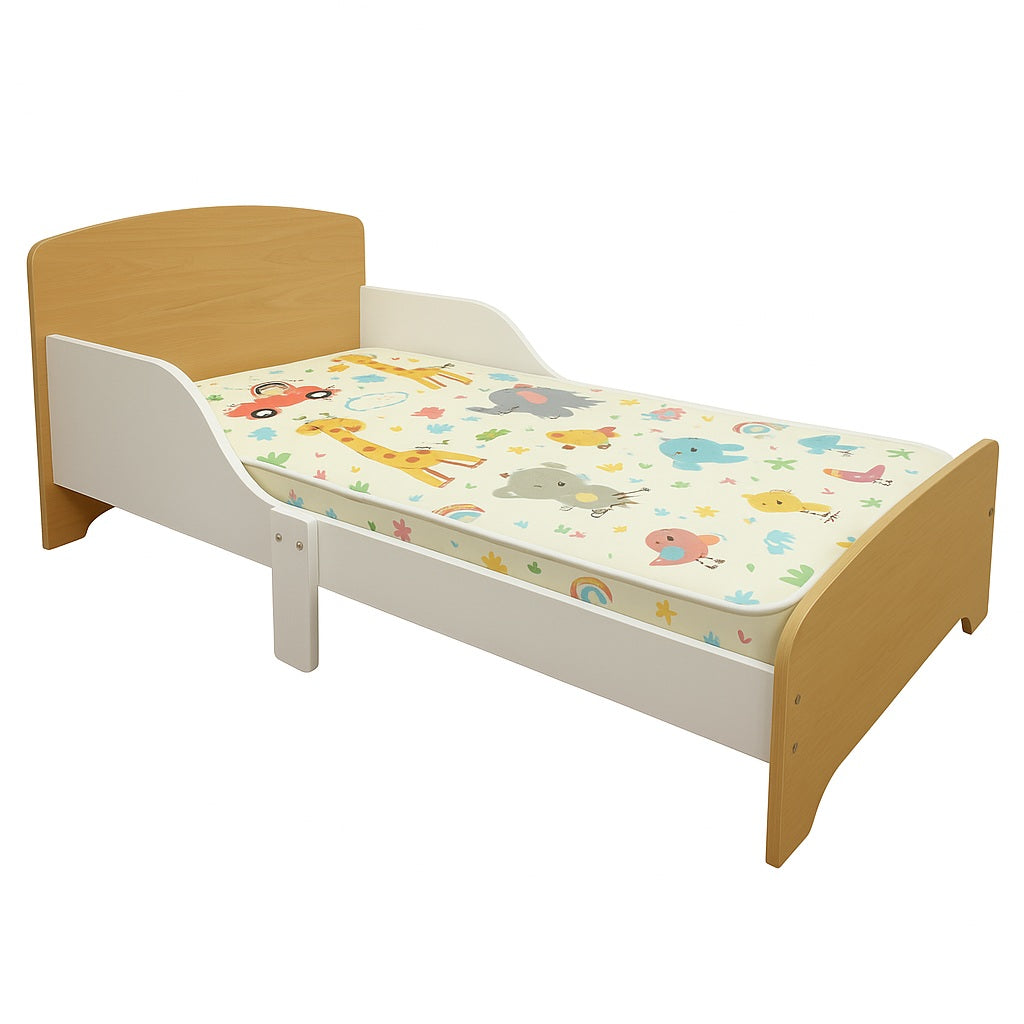 Benbo Kids gyermekágy leesésgátlóval és ágyráccsal – fehér-natúr, 140 × 70 cm