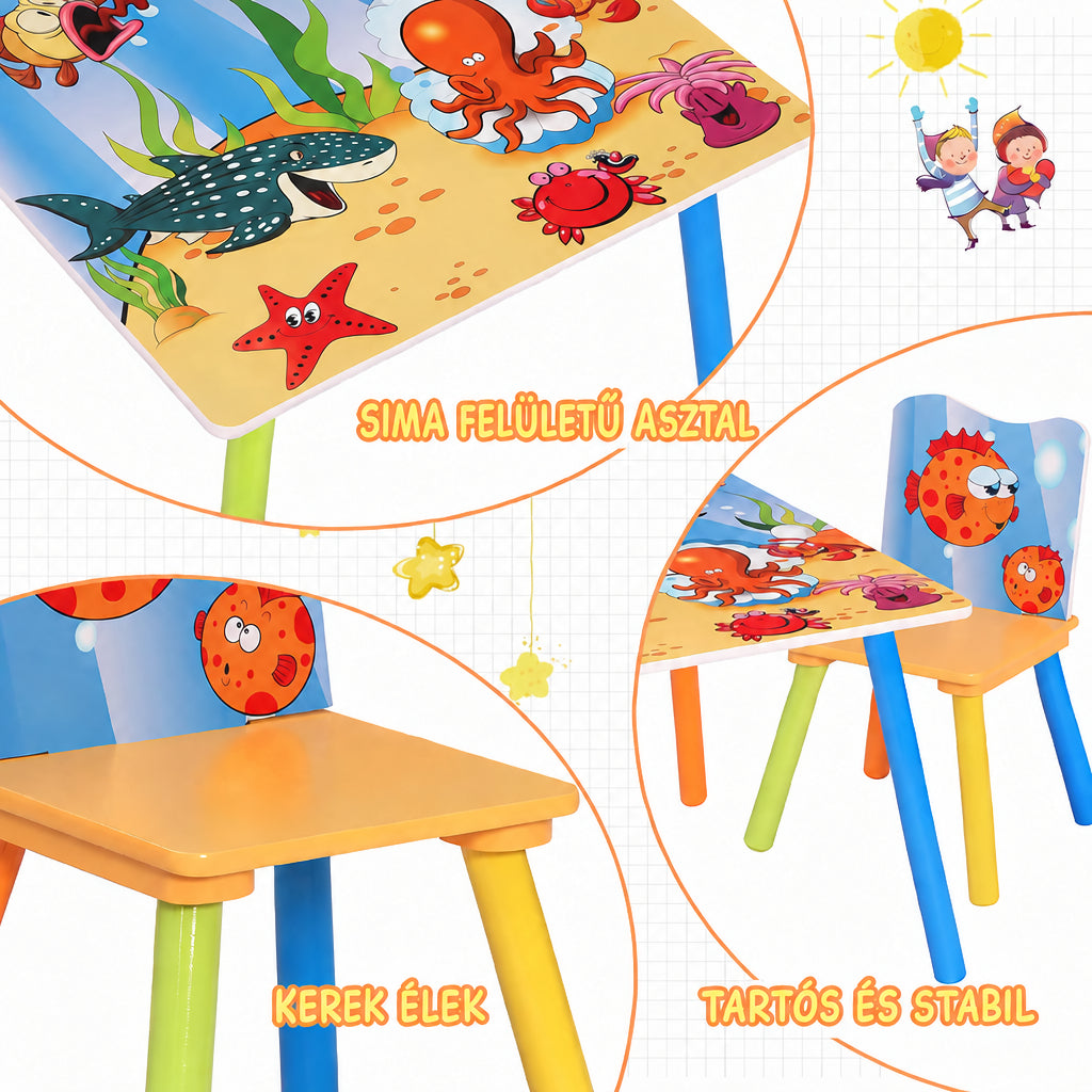 Benbo Kids SEA LIFE gyermekasztal 2 székkel – tengeri állatos