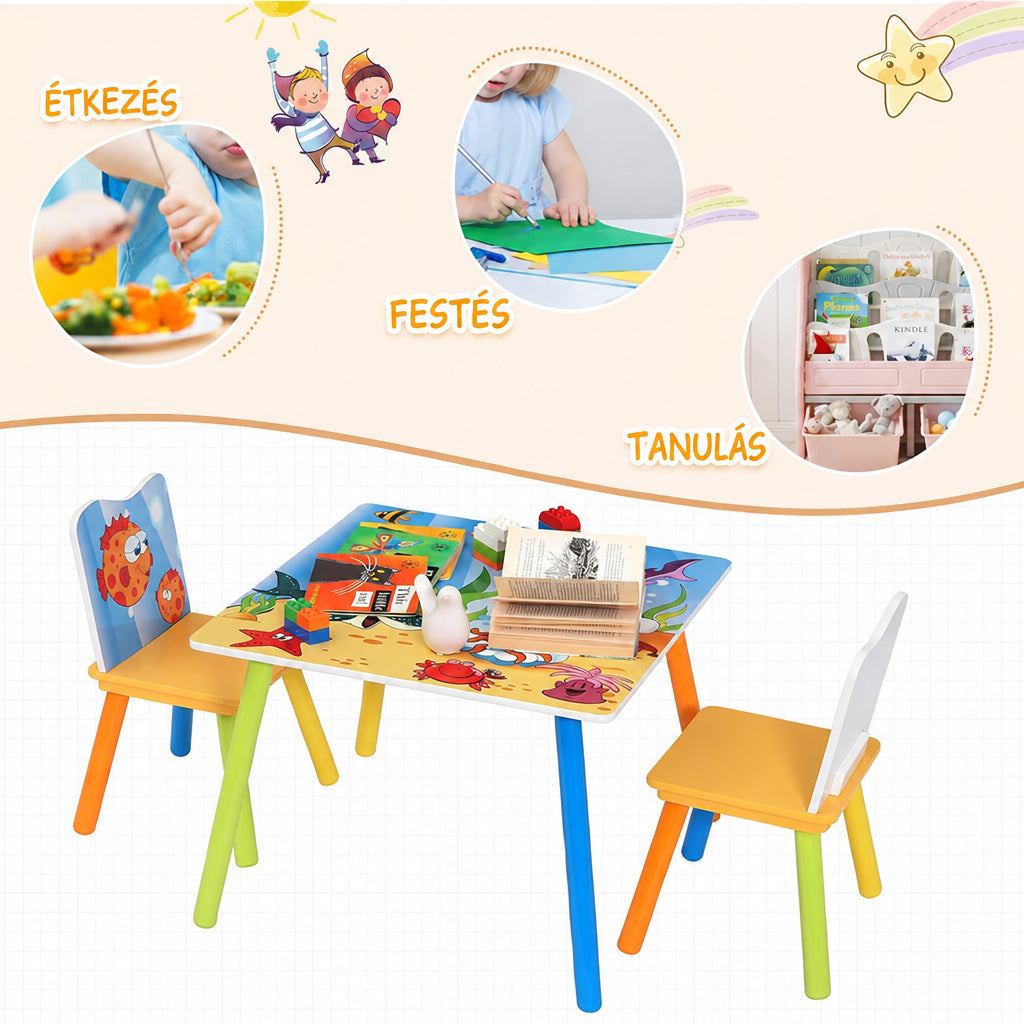 Benbo Kids SEA LIFE gyermekasztal 2 székkel – tengeri állatos
