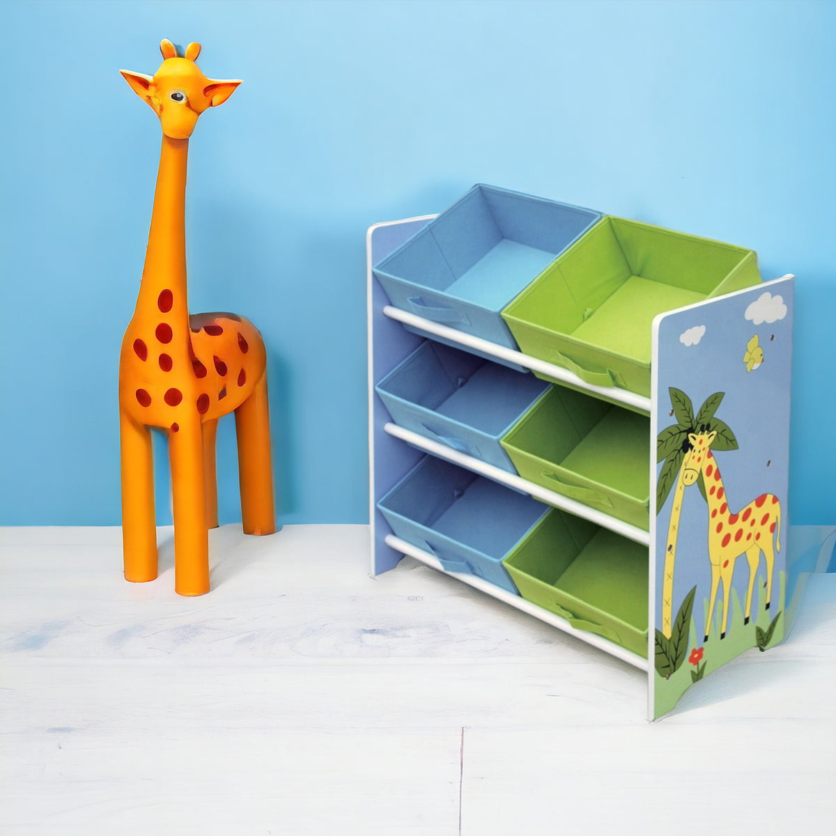 Benbo Kids SAVANNA gyermek játéktároló textil rekeszekkel – zebra és zsiráf mintával