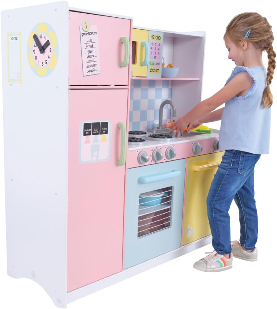 Benbo Kids nagy fa játékkonyha sütővel, hűtővel, mikrohullámú sütővel és mosogatóval – pasztell