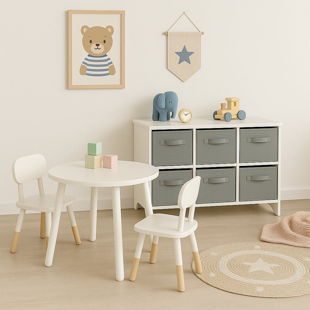 Benbo Kids gyermek komód 6 textil fiókkal – fehér-szürke