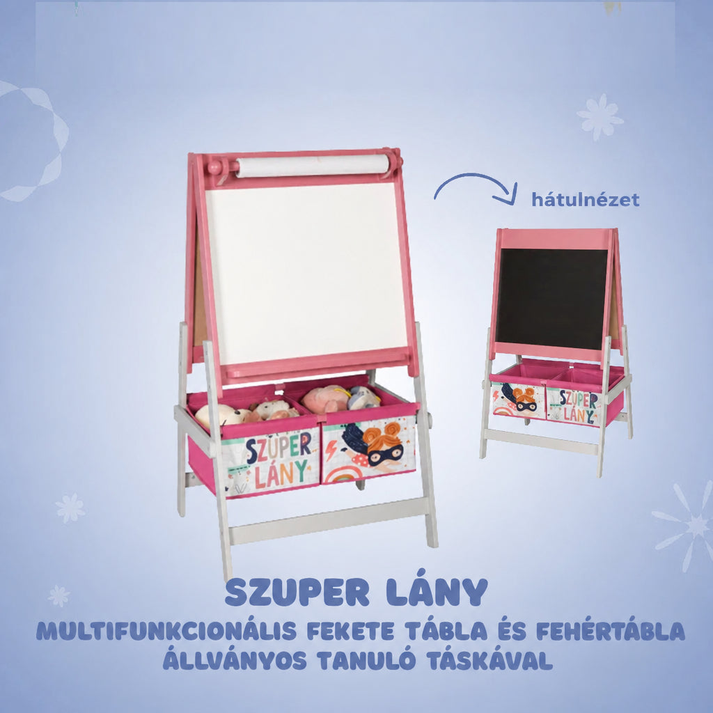 Benbo Kids SUPER GIRL 3 az 1-ben gyermek rajzállvány – krétatábla, fehértábla és papírtekercs tárolókkal