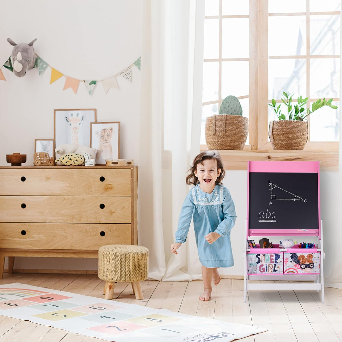 Benbo Kids SUPER GIRL 3 az 1-ben gyermek rajzállvány – krétatábla, fehértábla és papírtekercs tárolókkal