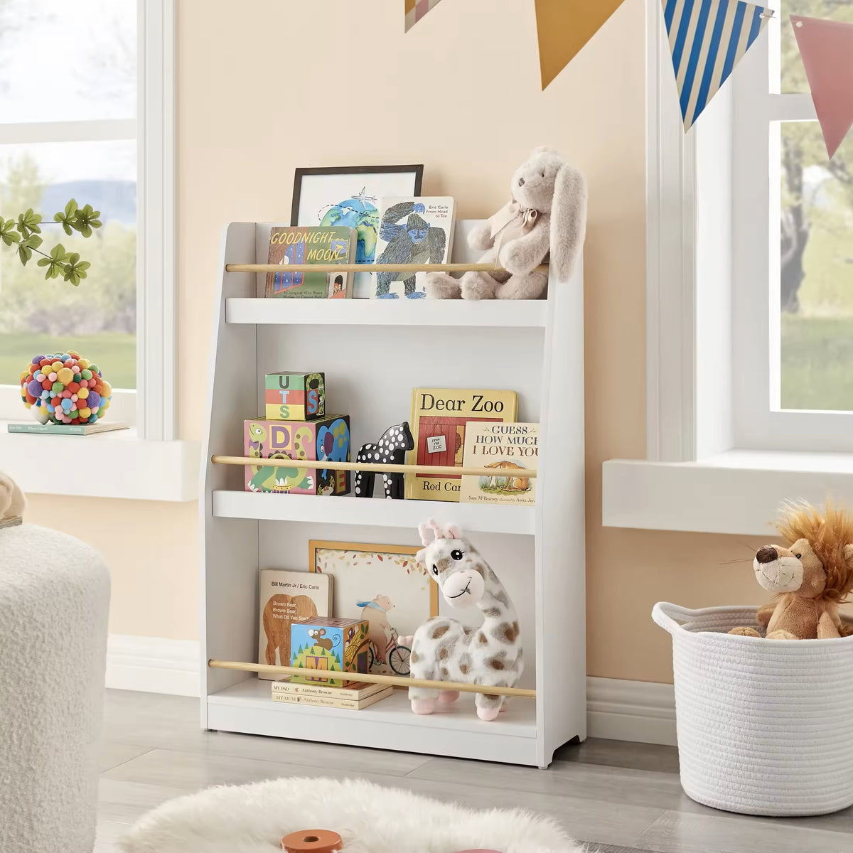 Benbo Kids gyermek könyv- és játéktároló polc 3 szinttel – fehér