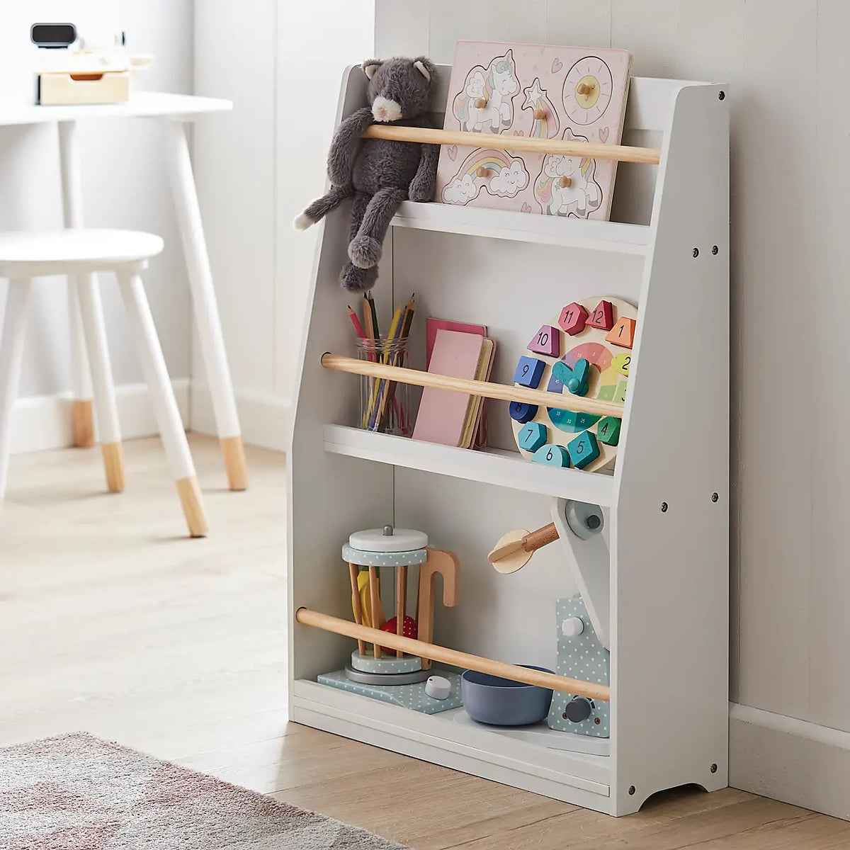 Benbo Kids gyermek könyv- és játéktároló polc 3 szinttel – fehér