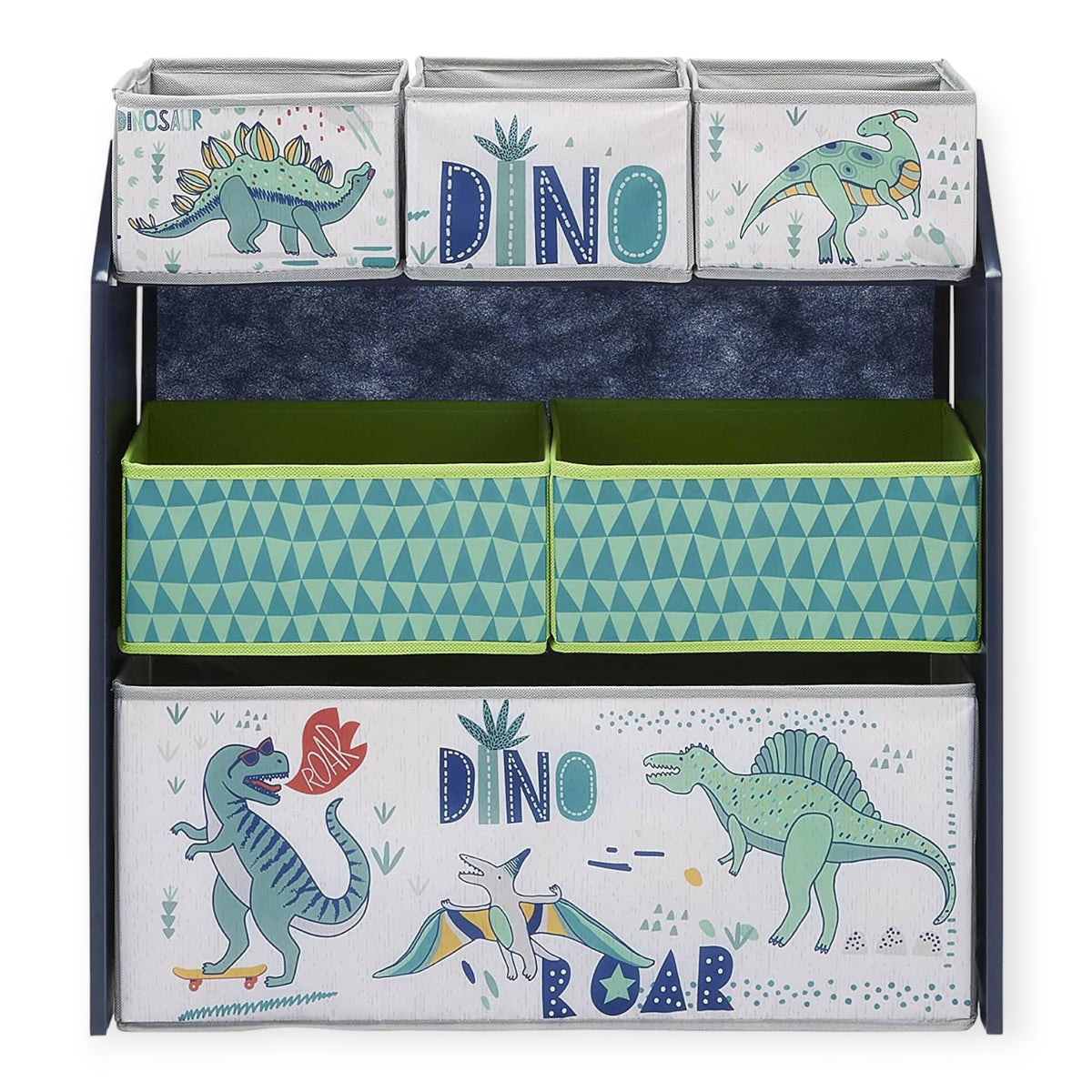 Benbo Kids DINOSAUR gyermek játéktároló textil rekeszekkel – kék-zöld