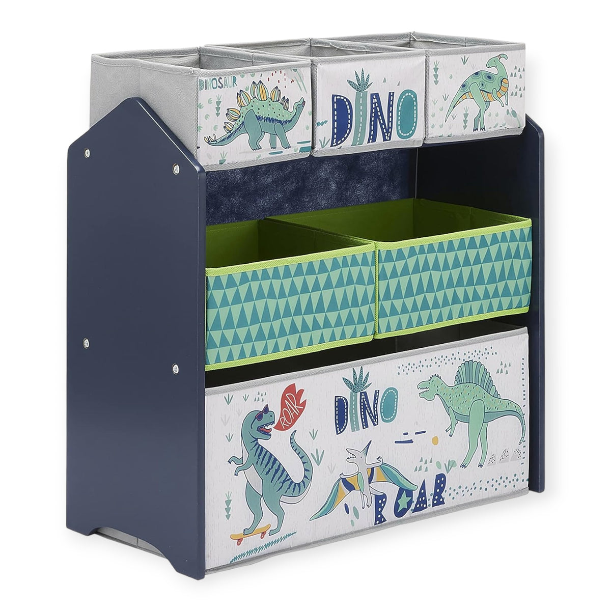Benbo Kids DINOSAUR gyermek játéktároló textil rekeszekkel – kék-zöld
