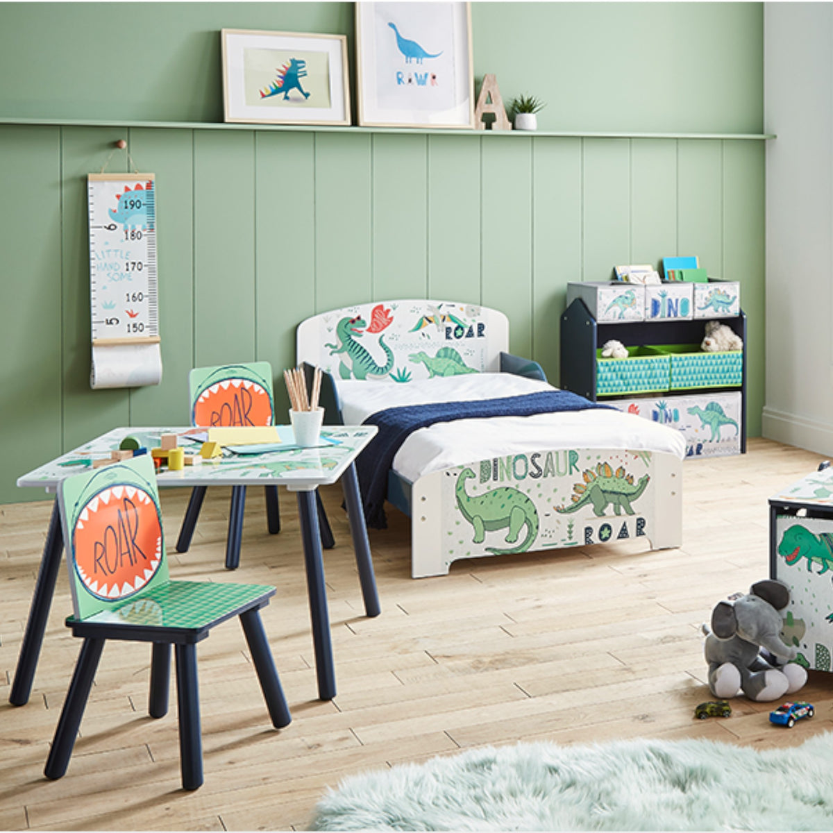 Benbo Kids DINOSAUR gyermek játéktároló textil rekeszekkel – kék-zöld