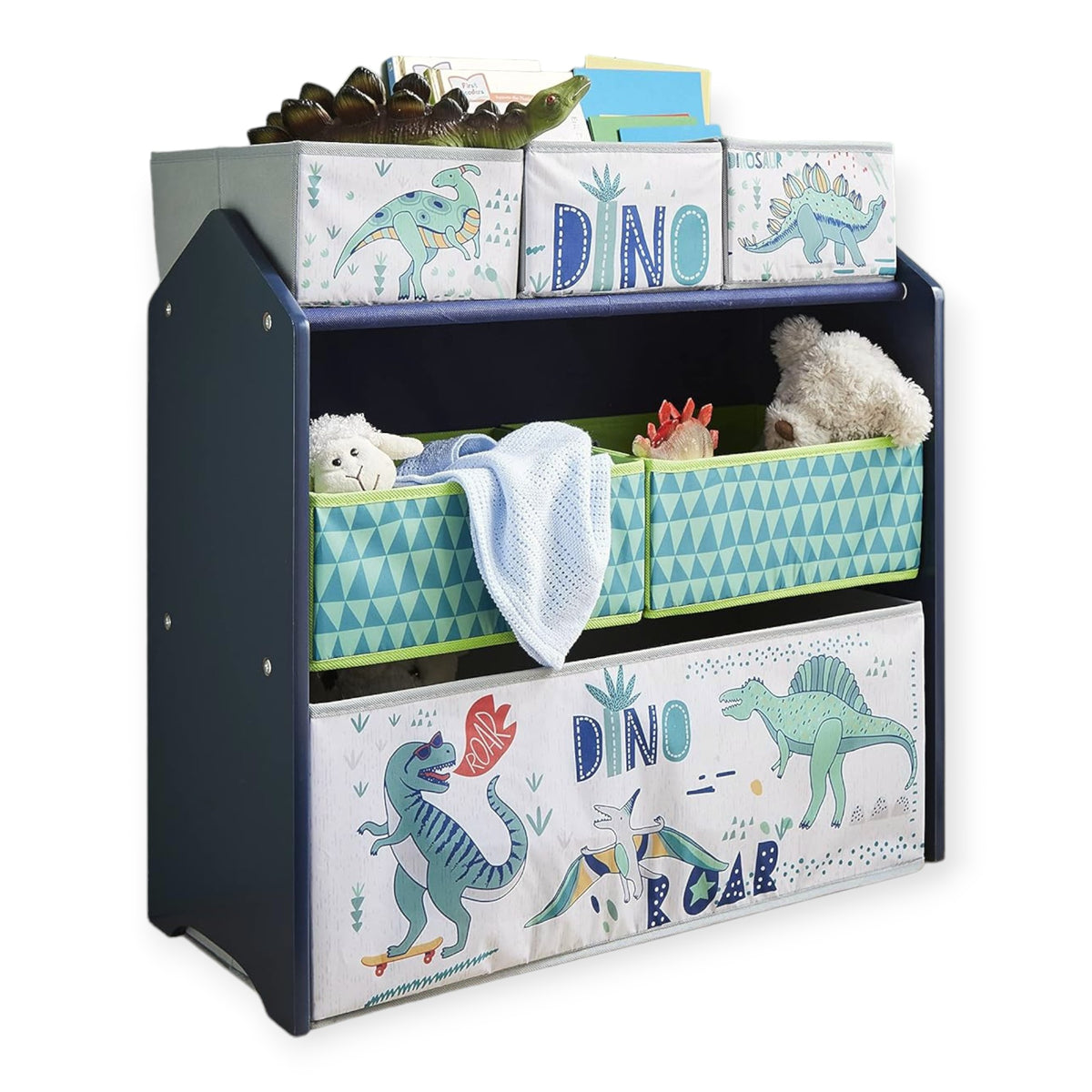 Benbo Kids DINOSAUR gyermek játéktároló textil rekeszekkel – kék-zöld