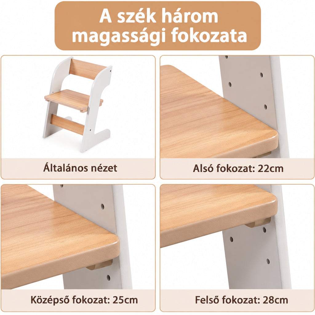 Benbo Kids állítható magasságú gyermek íróasztal székkel és fiókkal – fa-fehér
