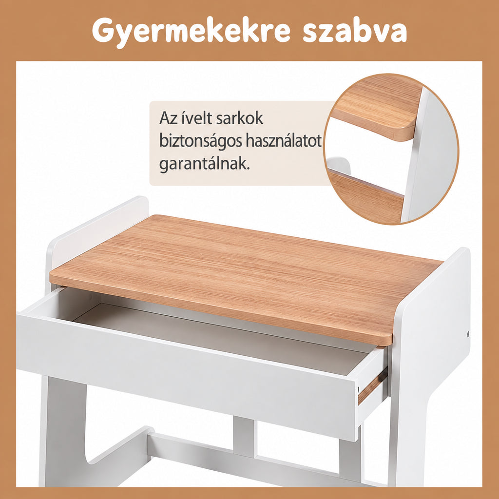 Benbo Kids állítható magasságú gyermek íróasztal székkel és fiókkal – fa-fehér